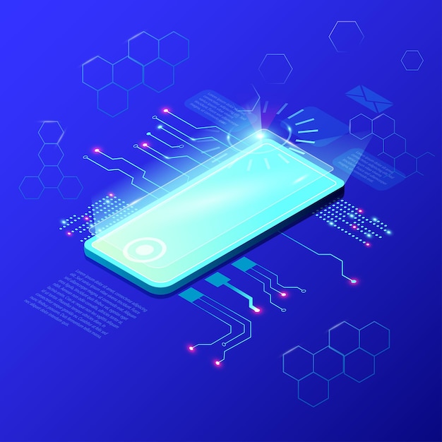 isometric illustrations design concept mobile technology solution on top with video platform.