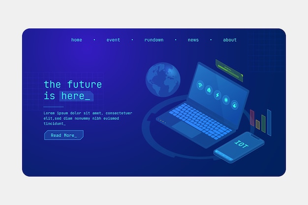 Isometric iot landing page template with laptop