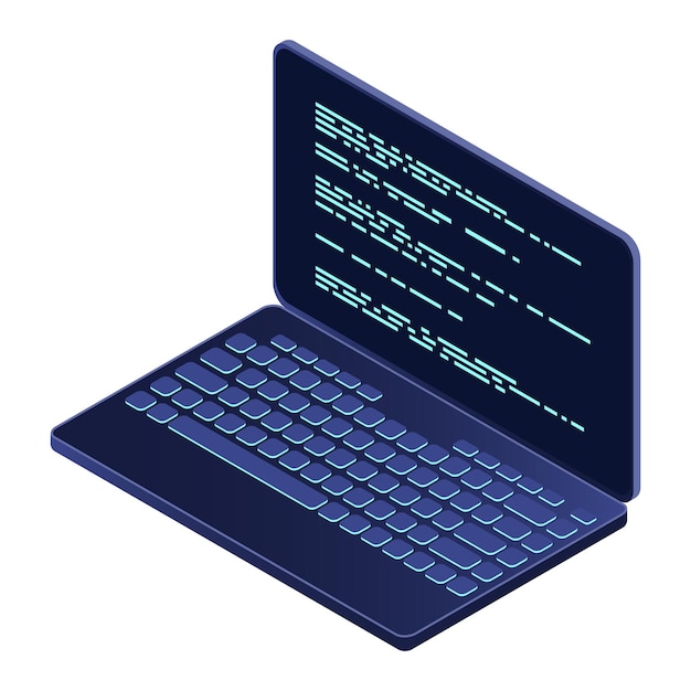 Isometric laptop 3d isometric laptop computer Abstract programming language and program code on a laptop screen Isometric technology