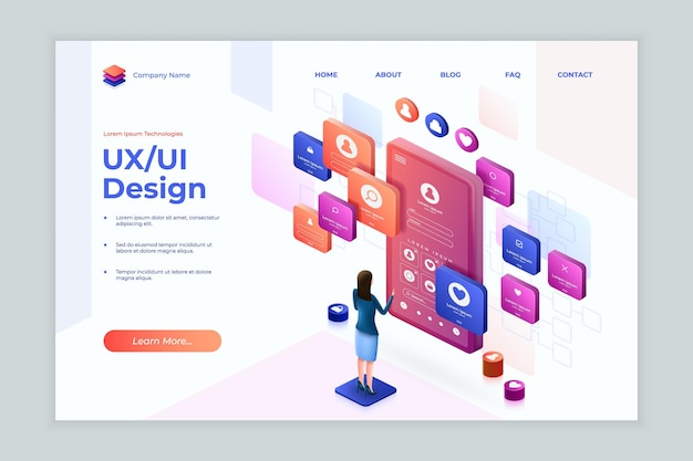 Isometric mobile app UX UI web design landing 3D website platform Tablet digital screen Access to development system Internet site interface User registration Vector concept