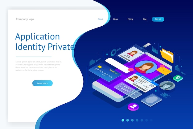 Isometric Personal Data Information App Identity Private Concept Digital data Secure Banner Biometrics technology vector illustration for personal identity recognition and access authentication