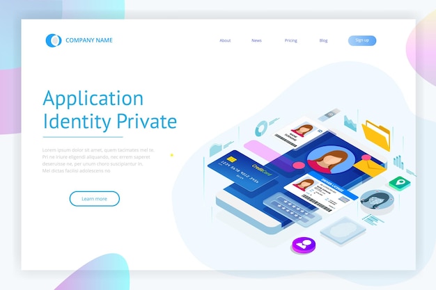 Isometric Personal Data Information App Identity Private Concept Digital data Secure Banner Biometrics technology vector illustration for personal identity recognition and access authentication