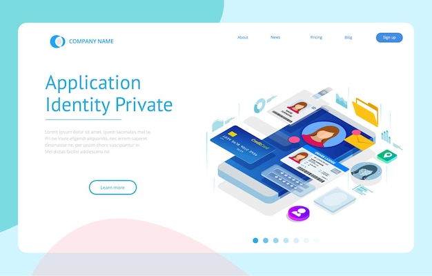 Isometric Personal Data Information App Identity Private Concept Digital data Secure Banner Biometrics technology vector illustration for personal identity recognition and access authentication