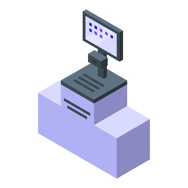 Isometric pos terminal with blank screen displaying processing bar