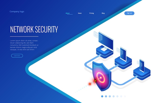 Isometric Protection network security and safe your data concept Web page design templates Cybersecurity Digital crime by an anonymous hacker Vector illustration
