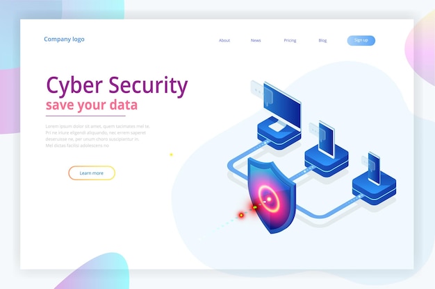 Isometric Protection network security and safe your data concept Web page design templates Cybersecurity Digital crime by an anonymous hacker Vector illustration