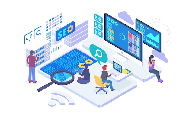 Isometric search engine optimization vector