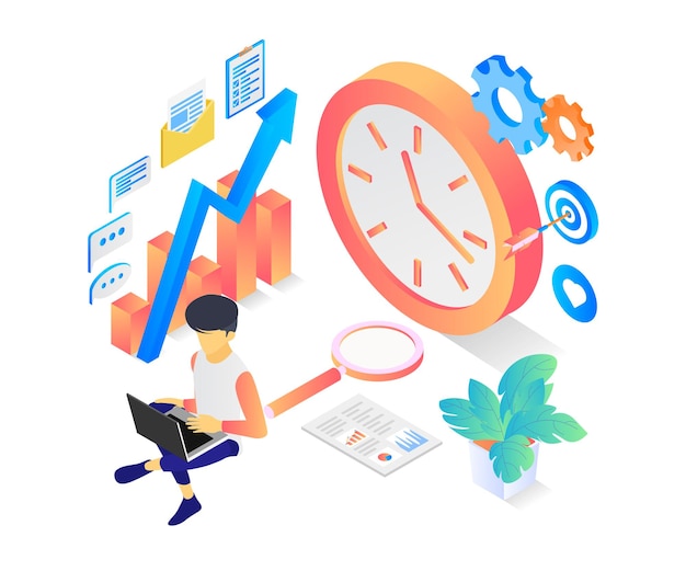 Isometric style illustration of time management in business