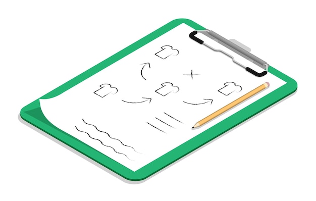 Isometric Tablet with with plan diagram of arrangement of players on football field Leading coach