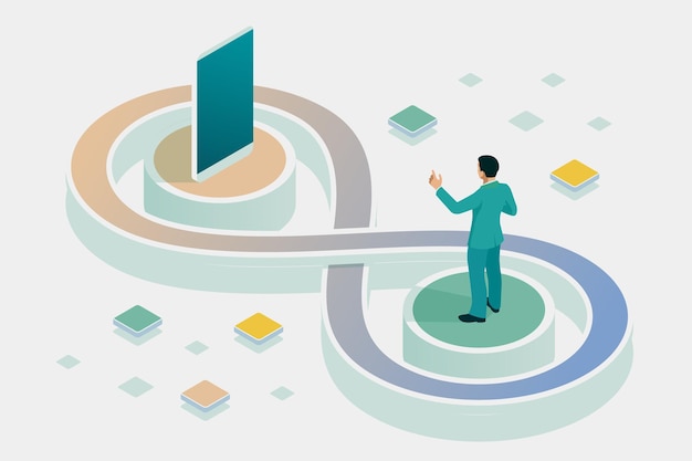 Isometric technology process of Software development Web development and coding Cross platform development website