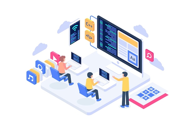 Isometric web development concept illustration