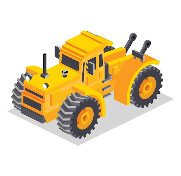 isometric yellow tractor isolated on white background single object large modern agricultural tractor
