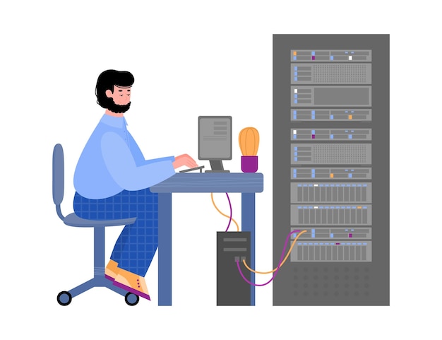 IT manager working with server equipment in data center