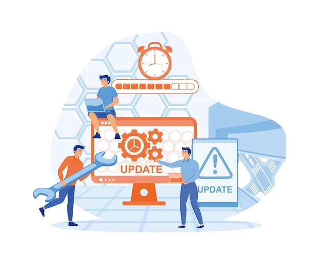 it specialists updating software programs and applicationsflat vector modern illustration