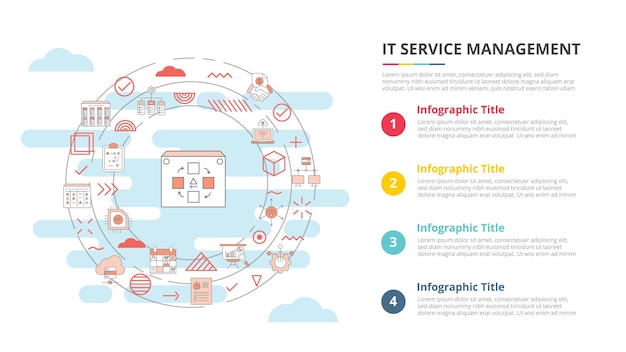 itsm information technology service management concept for infographic template banner with four point list information