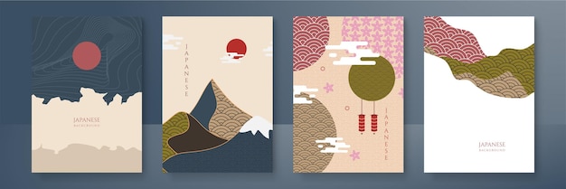 Japanese background with line wave pattern vector Abstract template with geometric pattern Mountain layout design in oriental style Vector graphic design banner pattern background web template