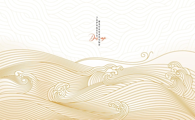 Japanilainen kultainen meriaalto valkoisella pohjalla, vektori taustakuva -design