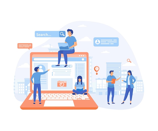 Job search Recruitment Head Hunting in social network Employees looking for job flat vector modern illustration