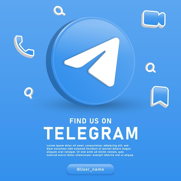 join us on telegram 3d logo social media background notification icons video call message chat icon