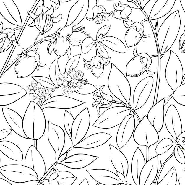 jojoba branches vector pattern on white background