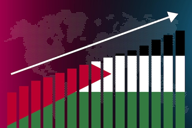 jordan bar chart graph, increasing values, country statistics concept, jordan flag on bar graph