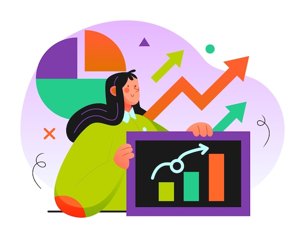 Joyful Woman Presenting Growth Chart