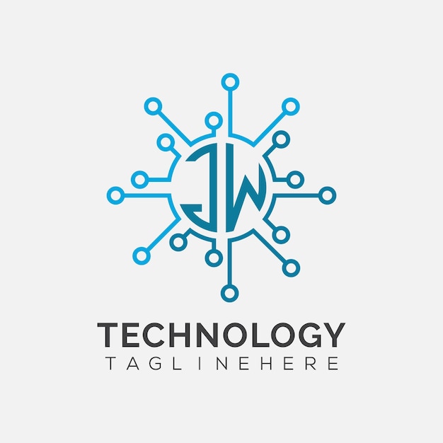 JW initial monogram for technology logo with circle style design