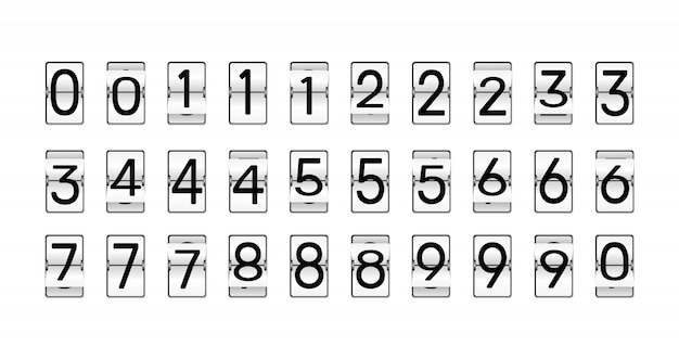 Kääntökellon numerot. Retro-laskenta-animaatio, mekaaninen tulostaulun numero ja numeeriset laskurin käännökset. Hälytysajastin, pisteiden päivämäärälaskuri tai aika näyttää numeroita symboleja