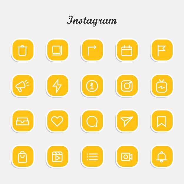Kaksiulotteiset Instagram-ikonit ja ilmoitussarja