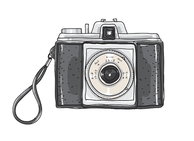 Kamera vintage käsin piirretty vektori taidekuvitus