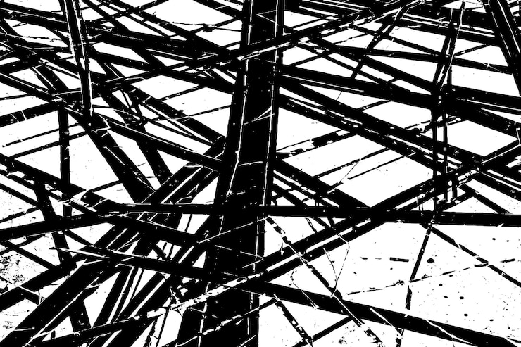 Vektori karkea musta grunge-tekstuuri valkoisella pohjalla, rosoinen vektorikuva likaisella efektillä