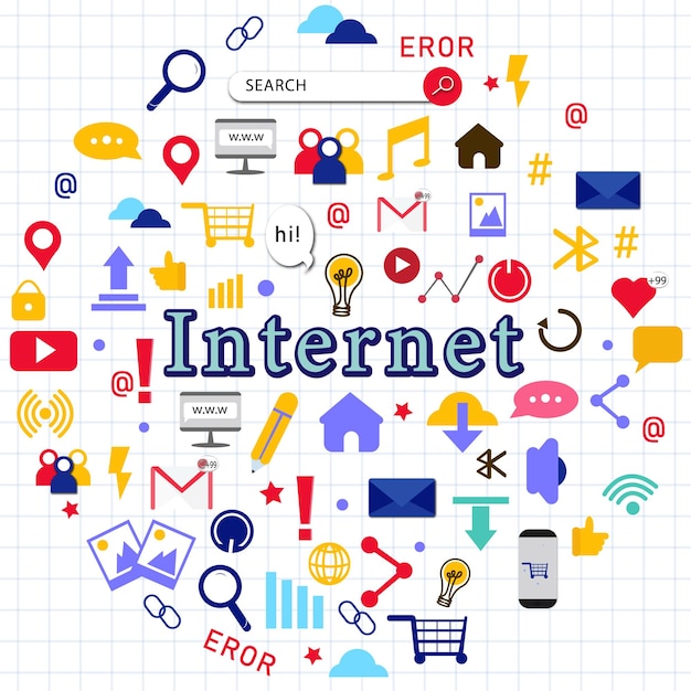 Käsin piirretty Internet-kuvake doodle kuvake idea joukko sana kuva