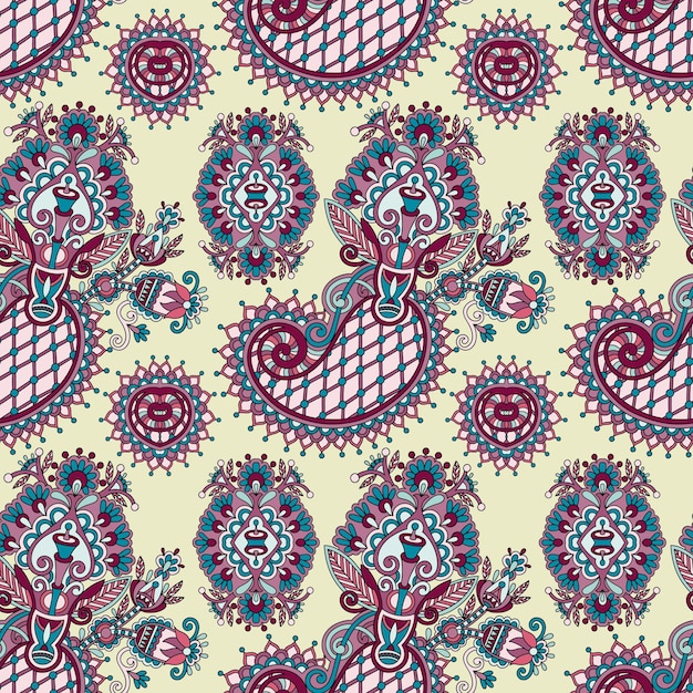Käsin piirretty koristeellinen saumaton kukka-paisley-design-tausta u