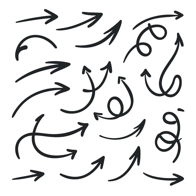 Käsin piirretty nuolikokoelma doodle-tyylillä