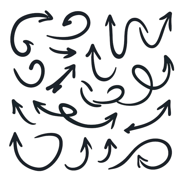 Käsin piirretty nuolikokoelma doodle-tyylillä