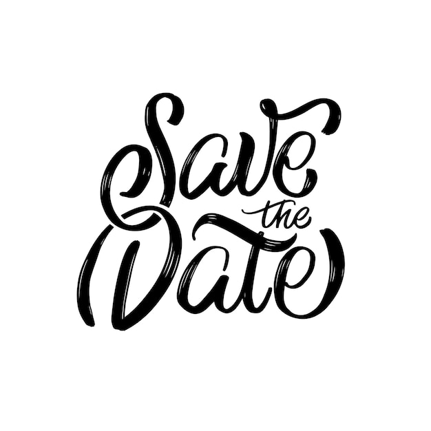 Käsin piirretty sivellinkirjoitusteksti modernilla kalligrafiatyylillä: Save the date -teksti, tyylikäs käsikirjoitus hääkutsun koristeluun, vektorikuvitus