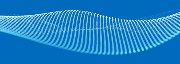 Kaunis vektoriabstrakti tausta liikkuvista hiukkasista, aaltoilevat viivat kuvaavat big data -teknologiaa ja tiedettä, 3D-pistejoukko liikkuu, nanoteknologia.