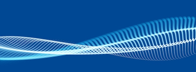 Kaunis vektoriabstrakti tausta liikkuvista hiukkasista, aaltoilevat viivat kuvaavat big data -teknologiaa ja tiedettä, 3D-pistejoukko liikkuu, nanoteknologia.