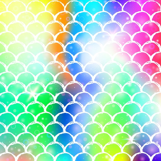 Kawaii mermaid background with princess rainbow scales pattern Fish tail banner with magic sparkles and stars Sea fantasy invitation for girlie party Retro kawaii mermaid backdrop