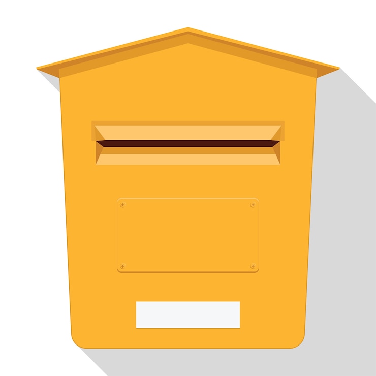 Vektori keltainen klassinen postilaatikko. postilaatikon kuvake. kirjelaatikko.