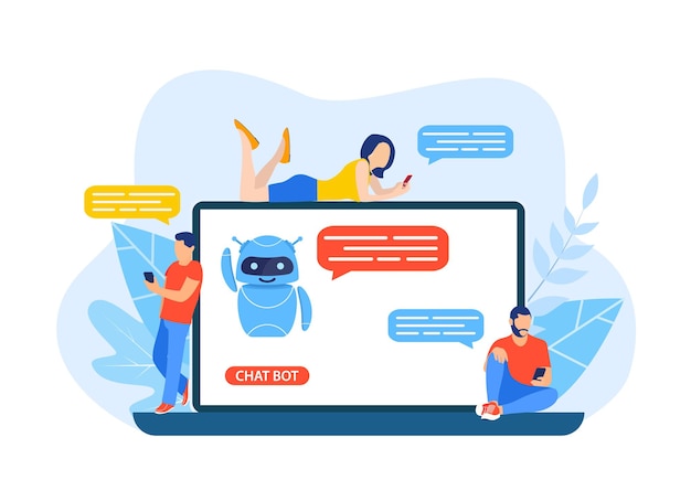 Keskustelu chatbotin kanssa verkossa kannettavalla tietokoneella.