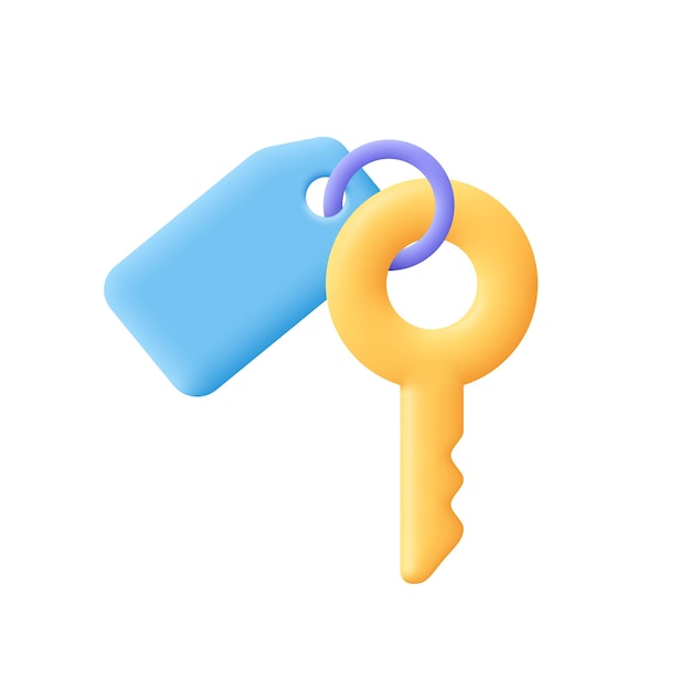 Key with keychain pendant Protection security home rental real estate concept 3d vector icon Cartoon minimal style