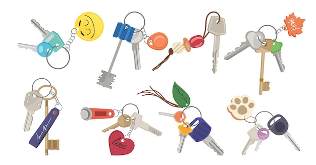 Keys with different magnetic keychains and fobs handcraft trinket cute bibelot and pendent set