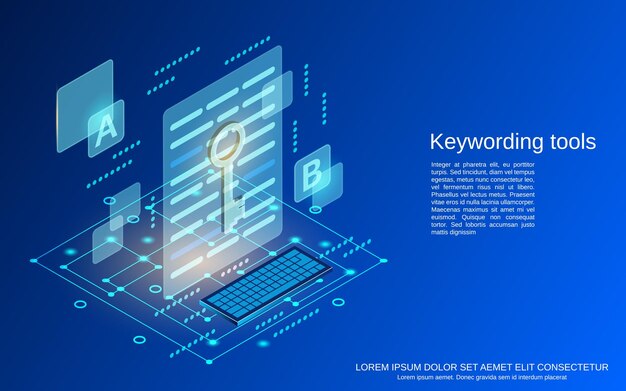 Keywording tools flat 3d isometric vector concept illustration