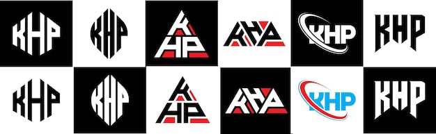 KHP letter logo design in six style KHP polygon circle triangle hexagon flat and simple style with black and white color variation letter logo set in one artboard KHP minimalist and classic logo