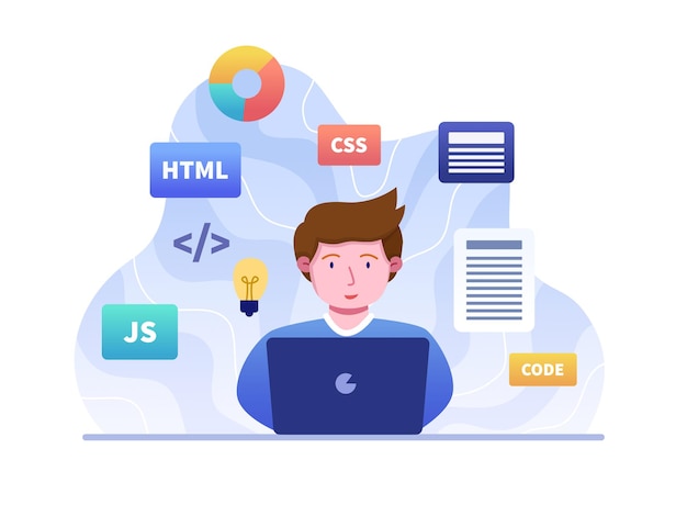 Kid happy learning codding in computer Web Coding For Kids Illustration Coding its fun