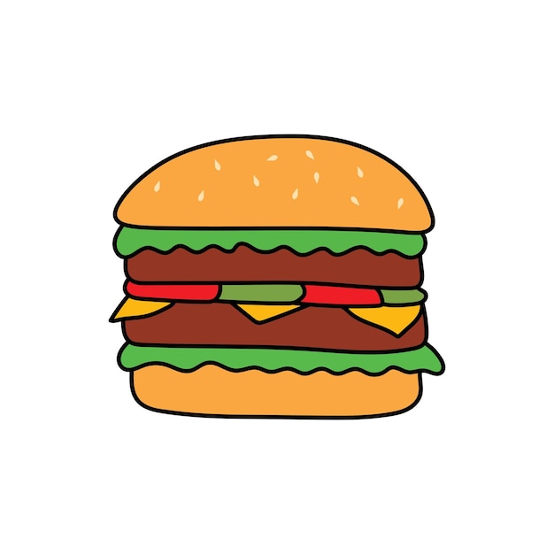 Kids drawing Cartoon Vector illustration burger icon Isolated on White Background