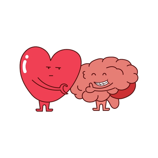 kids drawing cartoon vector illustration cute heart and brain relationship icon isolated