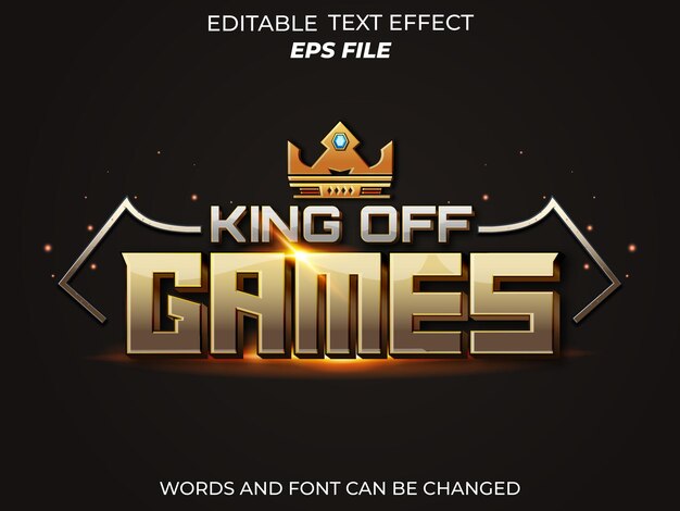 king of games text effect font editable typography 3d text for games vector template