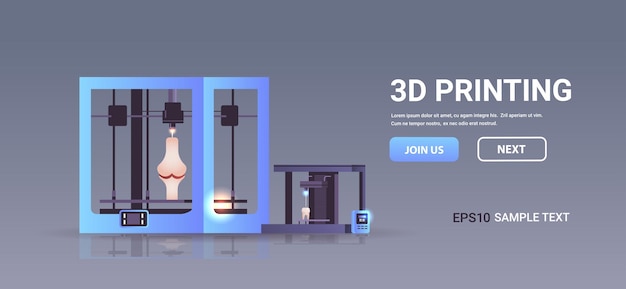knee joint model prints on 3d bio printer medical printing of human transplantation organ biological engineering bioprinting concept horizontal copy space vector illustration
